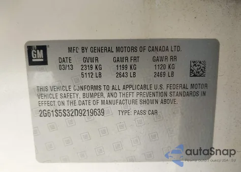 2013 Cadillac Xts Premium z USA, uszkodzony, nr VIN 2G61S5S32D9219639